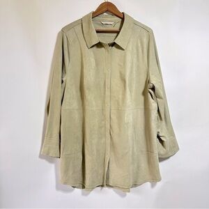 Soft Surroundings 2X snap Up Shirt tunic Top tan Faux Suede Long Sleeve